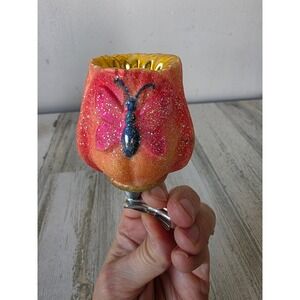 Vintage radko fluttering tulip ornament RARE clip butterfly flower Xmas tree